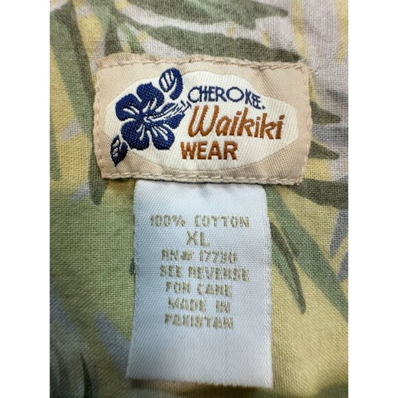 Cherokee Waikiki Hawaiian Button-Up Shirt Size XL Green Short Sleeve Tropical - Picture 2 of 13